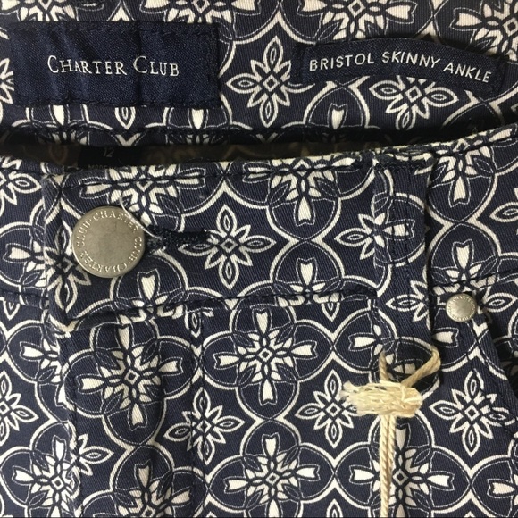 Charter Club Bristol Paisley Blue White High Rise Skinny Leg Ankle Jeans 12 - Picture 3 of 13